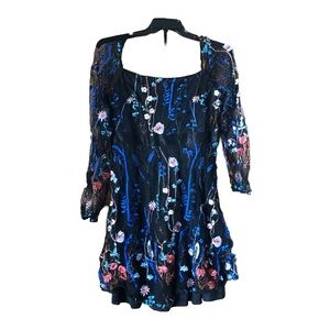 JJ’s HOUSE Dark Floral Embroidered Lace Long Sleeve Fit & Flare Dress - XXL